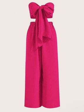 SHEIN Strapless Wide-Leg Jumpsuit in Fuchsia with Bow Detail